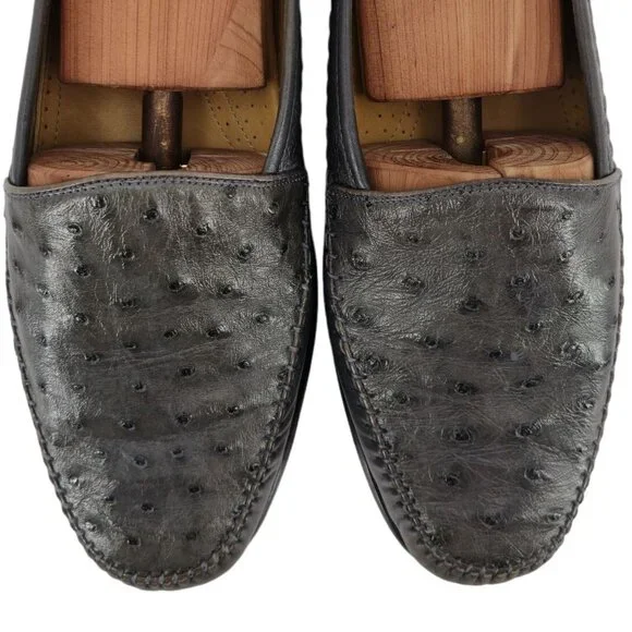 Avventura Exotic Gray Grey Ostrich Leather Dress Shoes Men Size 9.5M Moc Loafers - Picture 2 of 12